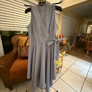 MLL GABRIELLE BLUE & WHITE STRIPED SIDE TIE FIT & FLARE